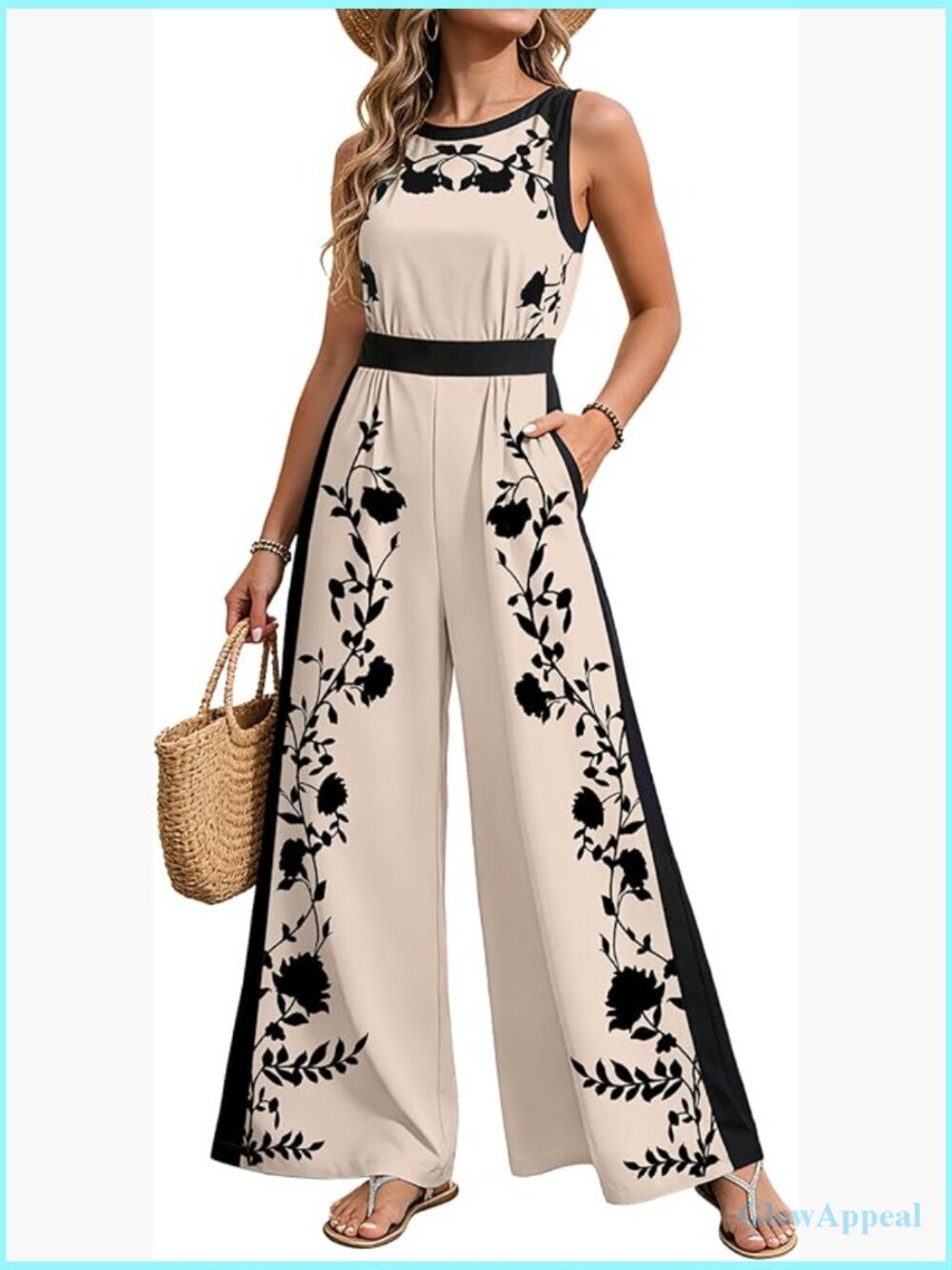 Ruffled Floral Wide Leg Jumpsuit with Pockets Sleeveless Summer One Piece